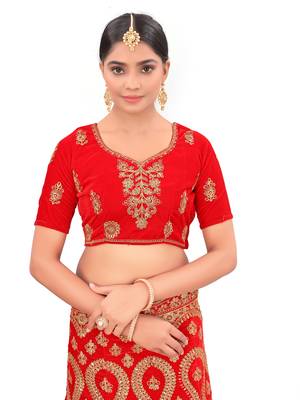 Embroidered Semi Velvet Semi Stitched Bridal Lehenga Choli 5