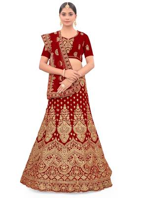 Embroidered Semi Velvet Semi Stitched Bridal Lehenga Choli 1