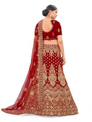 Embroidered Semi Velvet Semi Stitched Bridal Lehenga Choli 2