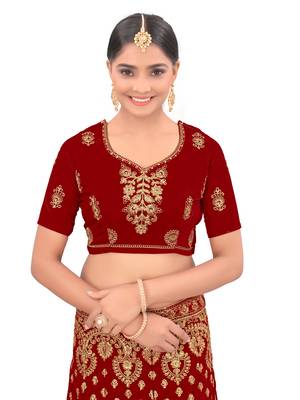 Embroidered Semi Velvet Semi Stitched Bridal Lehenga Choli 4