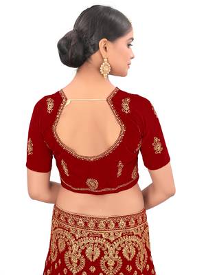 Embroidered Semi Velvet Semi Stitched Bridal Lehenga Choli 5