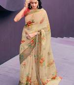 Beige printed organza saree with blouse