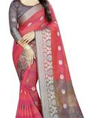 Cotton Pink Color Jacquard Saree With Blouse Piece 