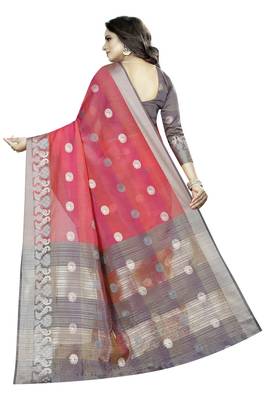 Cotton Pink Color Jacquard Saree With Blouse Piece  2