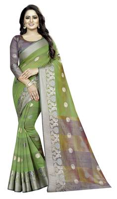 Cotton Green Color Jacquard Saree With Blouse Piece  1