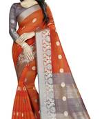 Cotton orange Color Jacquard Saree With Blouse Piece 