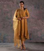 Golden High Low Kurta With Pant & Dupatta 