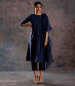 Midnight Blue Round Yoke Kurta With Pant & Midnight Blue Dupatta 