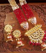 Red designer floral meenakari kundan studed onyx stone multilayer necklace set with earrings