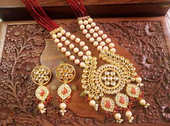 Red DESIGNER FLORAL MEENAKARI KUNDAN STUDED ONYX STONE MULTILAYER NECKLACE SET WITH EARRINGS 1