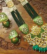 Green designer floral meenakari kundan studed onyx stone multilayer necklace set with earrings
