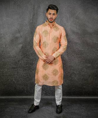 Peach Silk Kurta Set 2