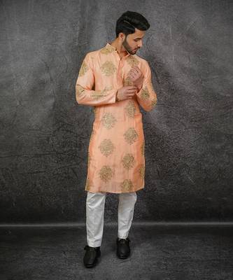 Peach Silk Kurta Set 3