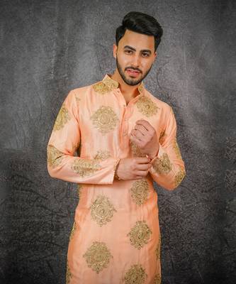Peach Silk Kurta Set 4