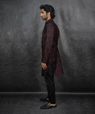 Black Slub Silk Indowestern Bandhgala Jacket 3
