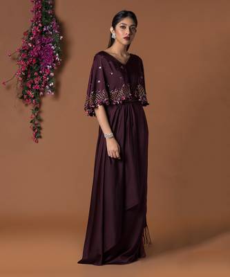 Wine Cape Sari Gown 2