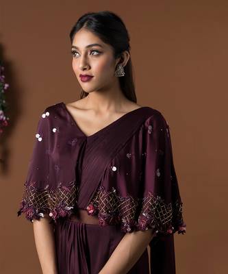 Wine Cape Sari Gown 3