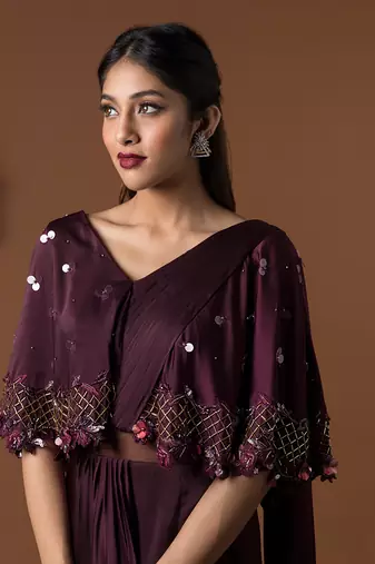 Wine Cape Sari Gown