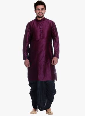 Men's Pink Voilet Kurta Black Dhoti 1