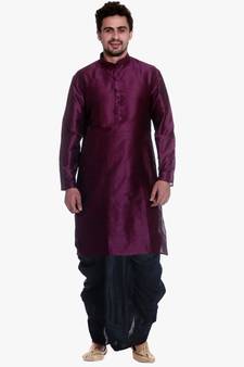 Men's Pink Voilet Kurta Black Dhoti