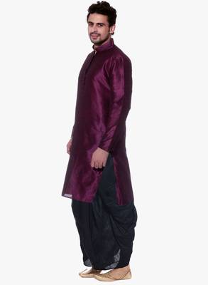 Men's Pink Voilet Kurta Black Dhoti 3