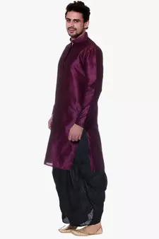 Men's Pink Voilet Kurta Black Dhoti