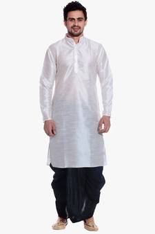 Men's White Kurta Black Dhoti
