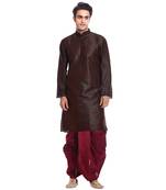 Men's Brown Kurta Maroon Dhoti