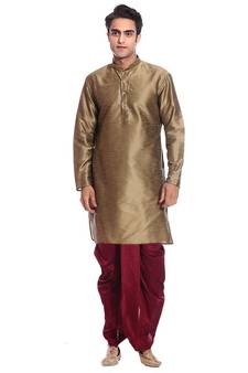 Men's Coper Gold Kurta Maroon Dhoti