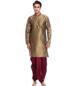 Men's Coper Gold Kurta Maroon Dhoti