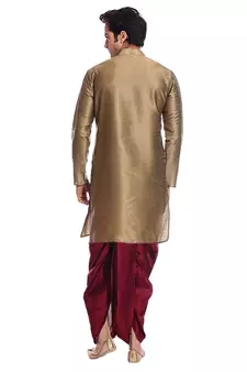 Men's Coper Gold Kurta Maroon Dhoti