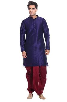 Men's Navy Blue kurta Maroon Dhoti