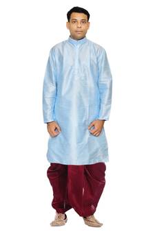 Men's Sky Blue kurta Maroon Dhoti