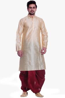 Men's Gold kurta Maroon Dhoti