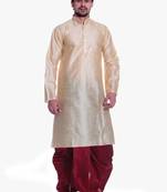 Men's Gold kurta Maroon Dhoti