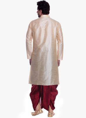 Men's Gold kurta Maroon Dhoti 2