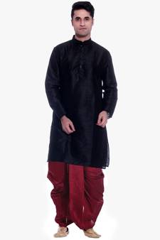Men's Black kurta Maroon Dhoti