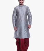 Men's Sliver kurta Maroon Dhoti