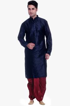 Men's Navy Blue kurta Maroon Dhoti