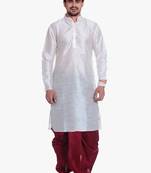 Men's White Kurta Maroon Dhoti