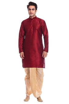 Men's Red Kurta Gold Dhoti