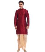 Men's Red Kurta Gold Dhoti