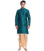 Men's Green Kurta Gold Dhoti