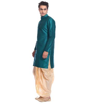 Men's Green Kurta Gold Dhoti 2