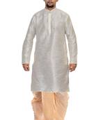 Men's White Kurta Gold Dhoti