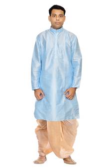 Men's Sky Blue kurta Gold Dhoti