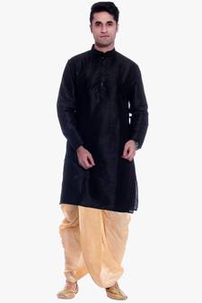 Men's Black kurta Gold Dhoti