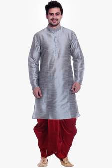 Men's Sliver Kurta Red Dhoti