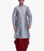 Men's Sliver Kurta Red Dhoti