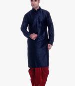 Men's Navy Blue Kurta Red Dhoti